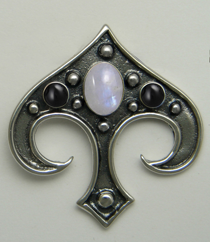 Sterling Silver Gothic Inspired Drop Dangle Earrings With Rainbow Moonstone And Black Onyx